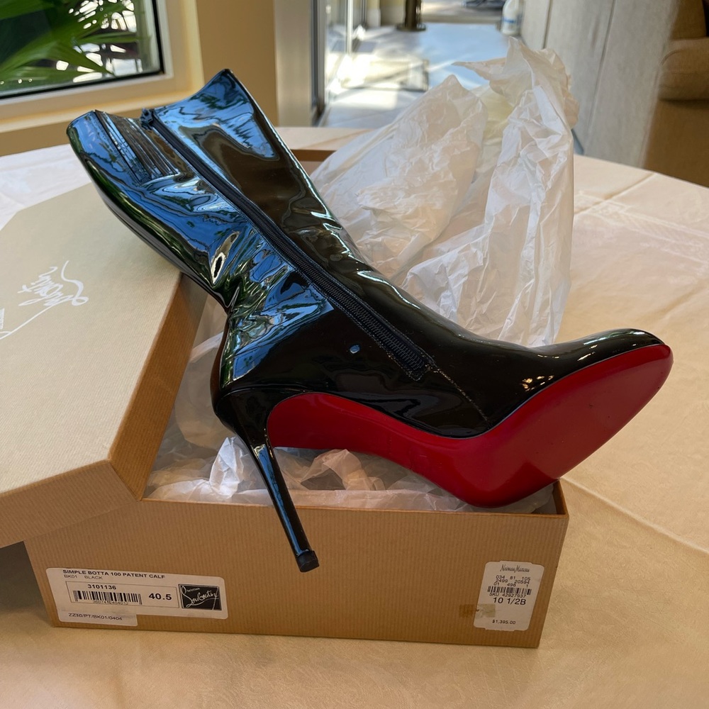 Christian Louboutin Classic 100mm Patent Leather Boots New in Box Size 40.5